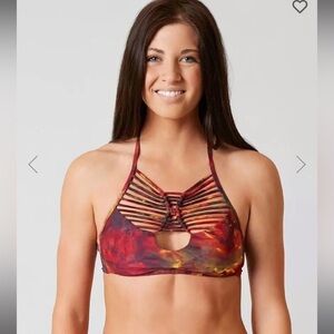 NWT Becca by Rebecca Virtue Electric Current Multicolor Macrame Halter Top